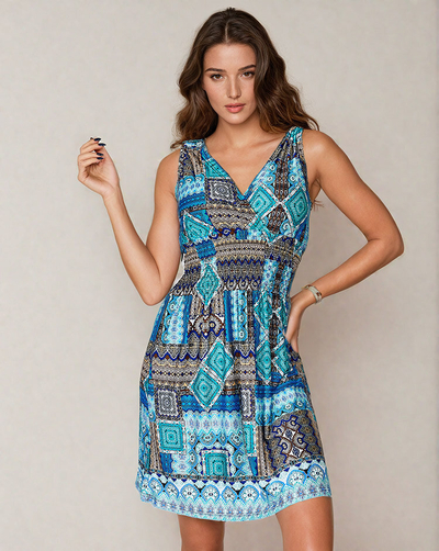 Royalfashion Дамска мини рокля от плат с декоративен принт