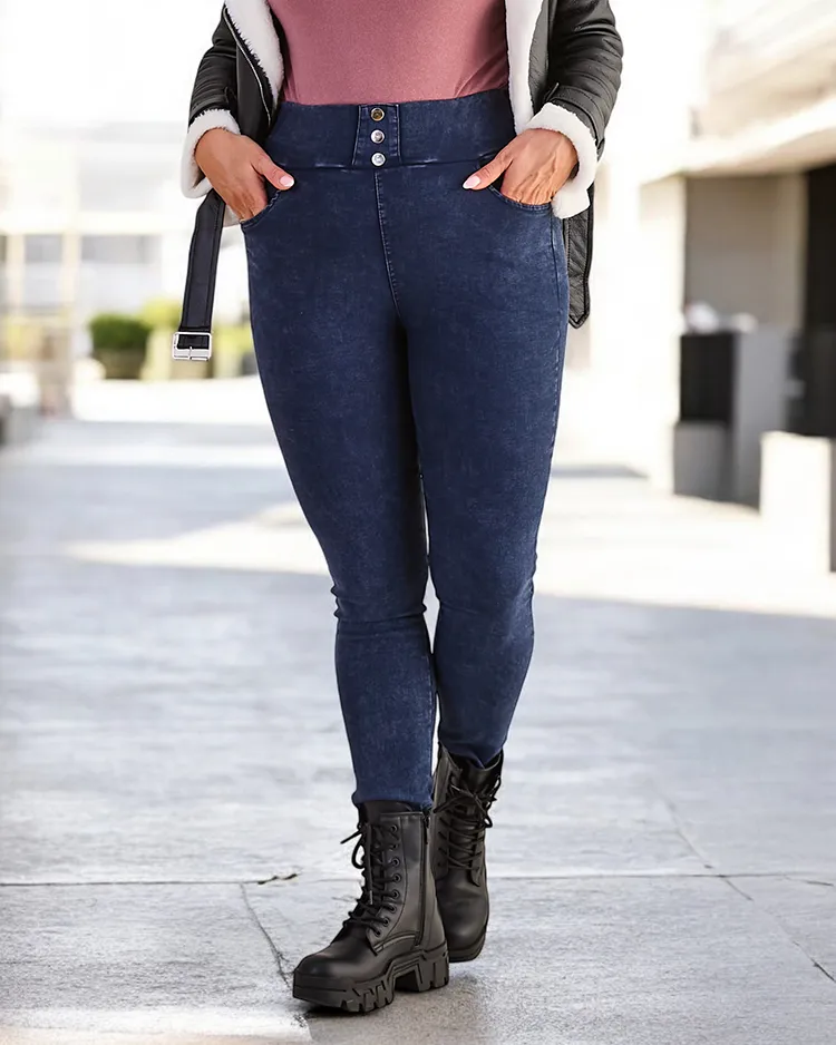 Royalfashion Памучни полиестерни дамски трегинг панталони с големи размери