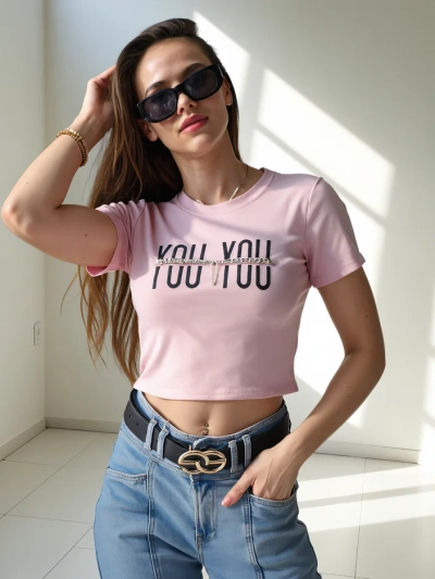 Дамски памучен crop top Royalfashion с надпис