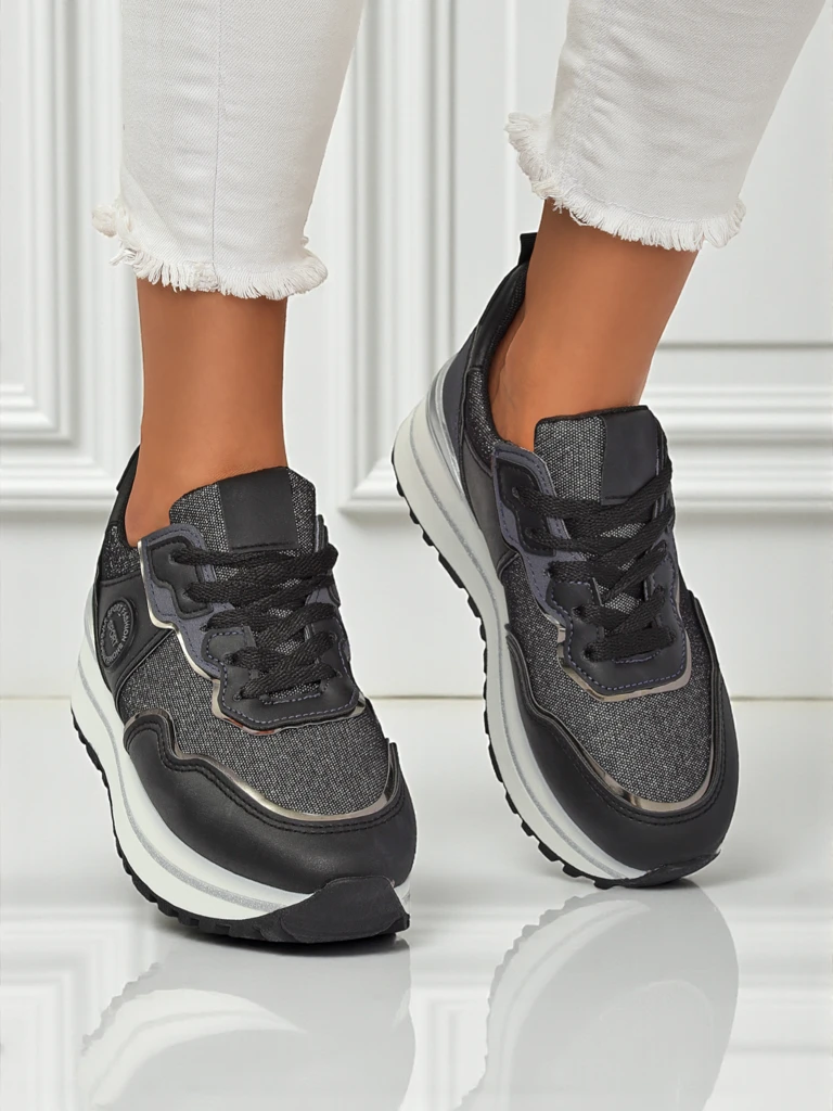 Дамски сникърси Callista Nero на платформа 4 см, екологична кожа