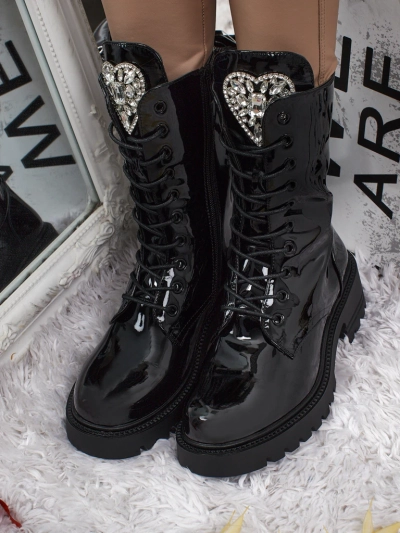 Лакирани дамски боти с връзки Emelune