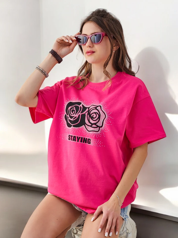 Royalfashion Памучна дамска тениска Роза Цвете