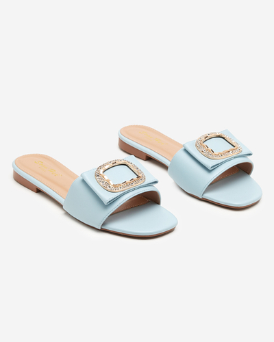 Niebieskie damskie klapki z ozdobą z cyrkoniami Iteria - Obuwie