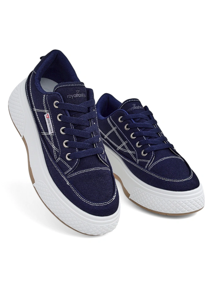 Дамски кецове Callista на платформа, тъмносини, плат, пролет-лято