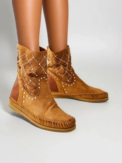 Боти до глезена за жени Royalfashion с ниска платформа и пиронче Индийски стил