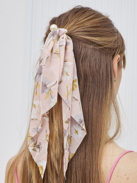 Royalfashion Ластик за коса с панделка, украсена с малки цветя и перли Florennea