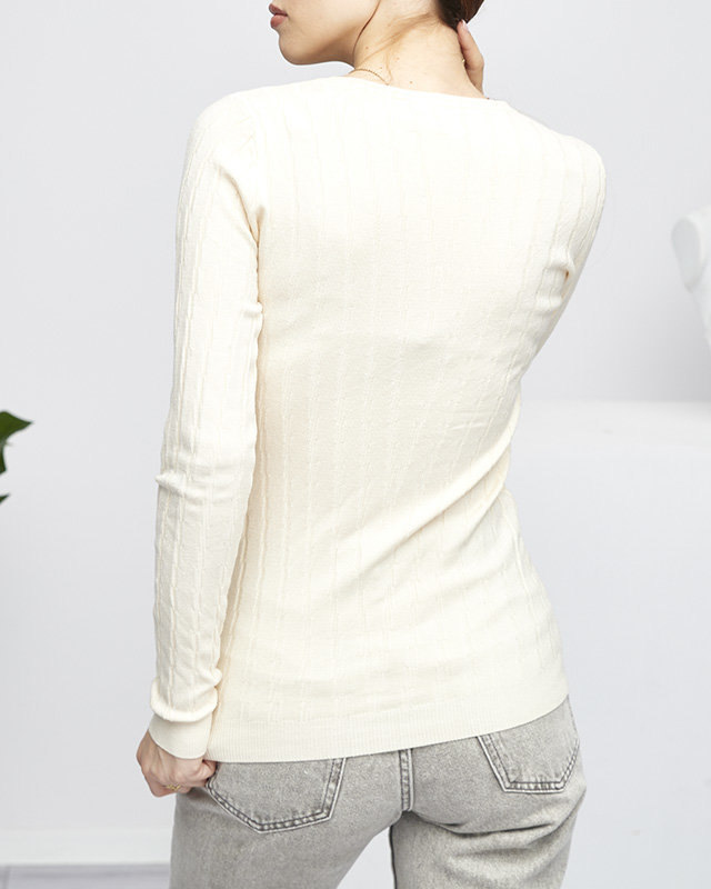 Дамски бежов пуловер с кръгла яка - Облекло