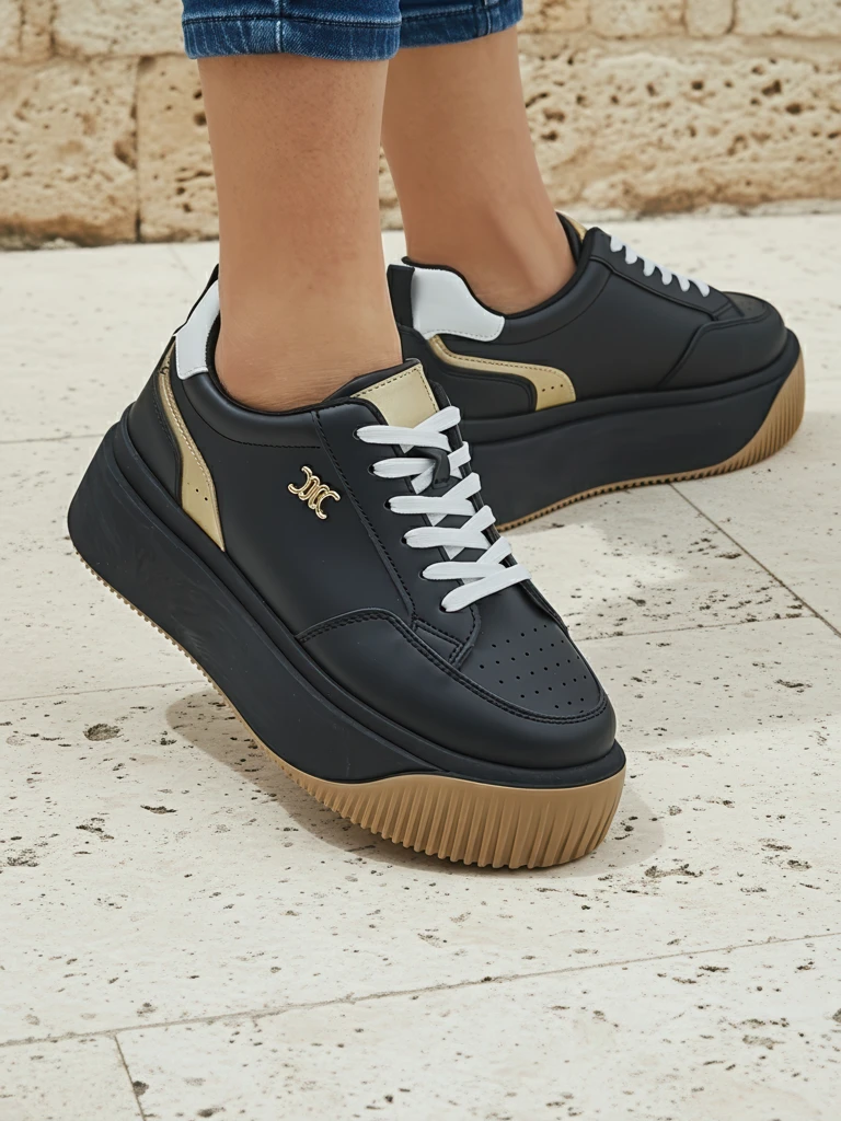 Дамски сникърси Hypatia Nero от екологична кожа на платформа 5 см