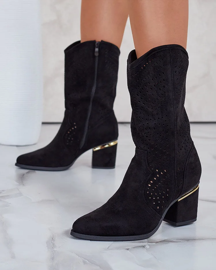 Royalfashion Ажурни ботуши на нисък ток Hewir