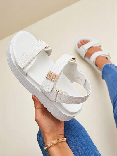 Royalfashion Kallisto – Бели дамски сандали на платформа, екологична кожа