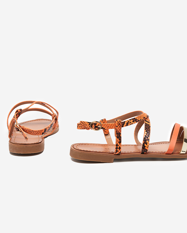 Pomarańczowe sandałki damskie a'la skóra węża Elione - Obuwie