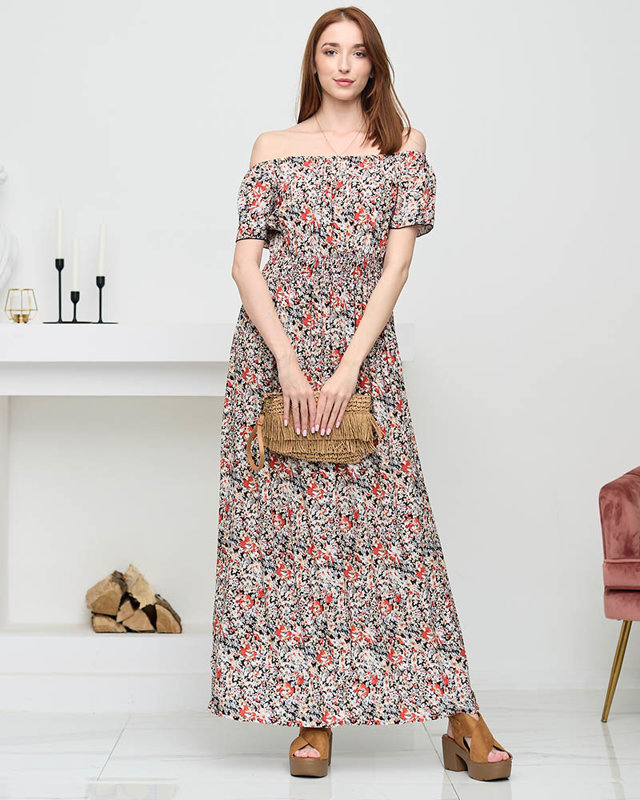 Damska czarna wzorzysta sukienka maxi- Odzież