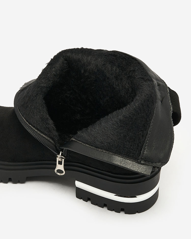 Royalfashion Черни ботуши от еко велур с каишка и ципове Redmisala