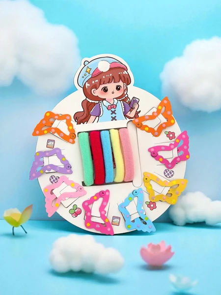 Комплект цветни фиби и ластици за коса за деца