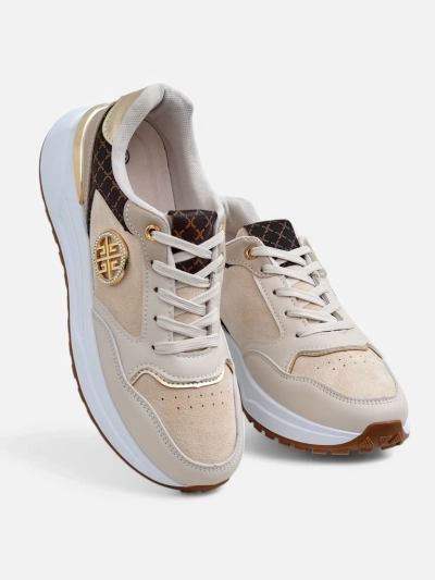 Дамски сникърси бежови Calista Verona на плосък ток - еко кожа 4 см