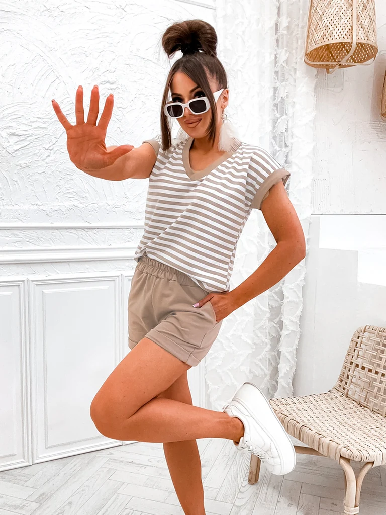 Royalfashion Памучен дамски комплект с райета