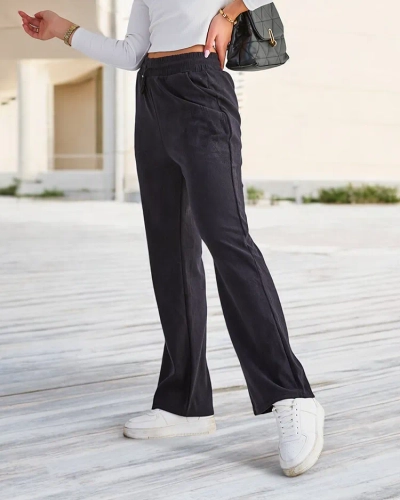 Royalfashion Дамски панталон от велур в тъмно синьо