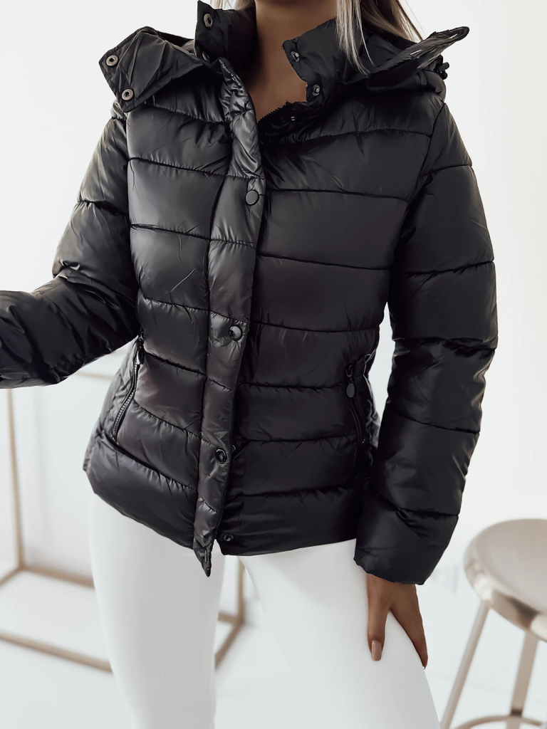 Royalfashion Черно дамско ватирано яке с качулка