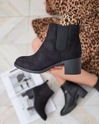 Royalfashion Черни дамски ботуши от екокожа на ток Nanhelyna