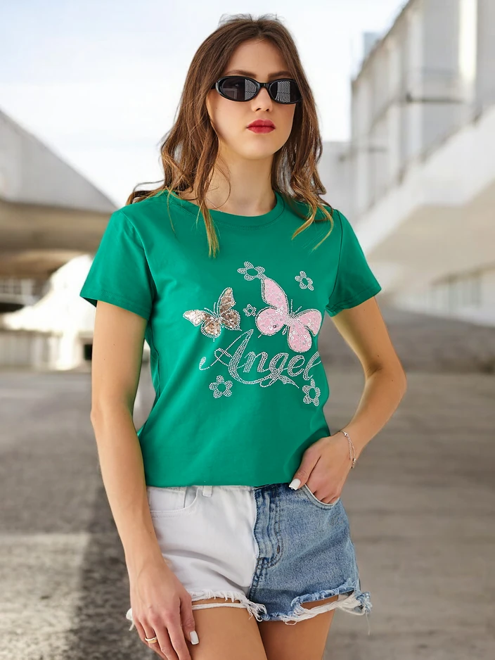 Royalfashion дамска памучна тениска Пеперуда