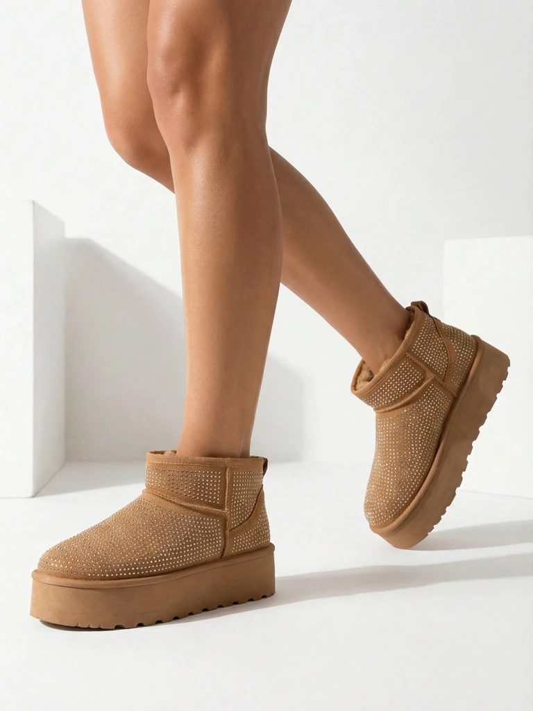 Ройалфешън Бежови дамски снежни ботуши а'ла UGGs Corob