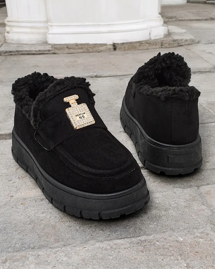 Черни обувки Kalliope с платформа и пух