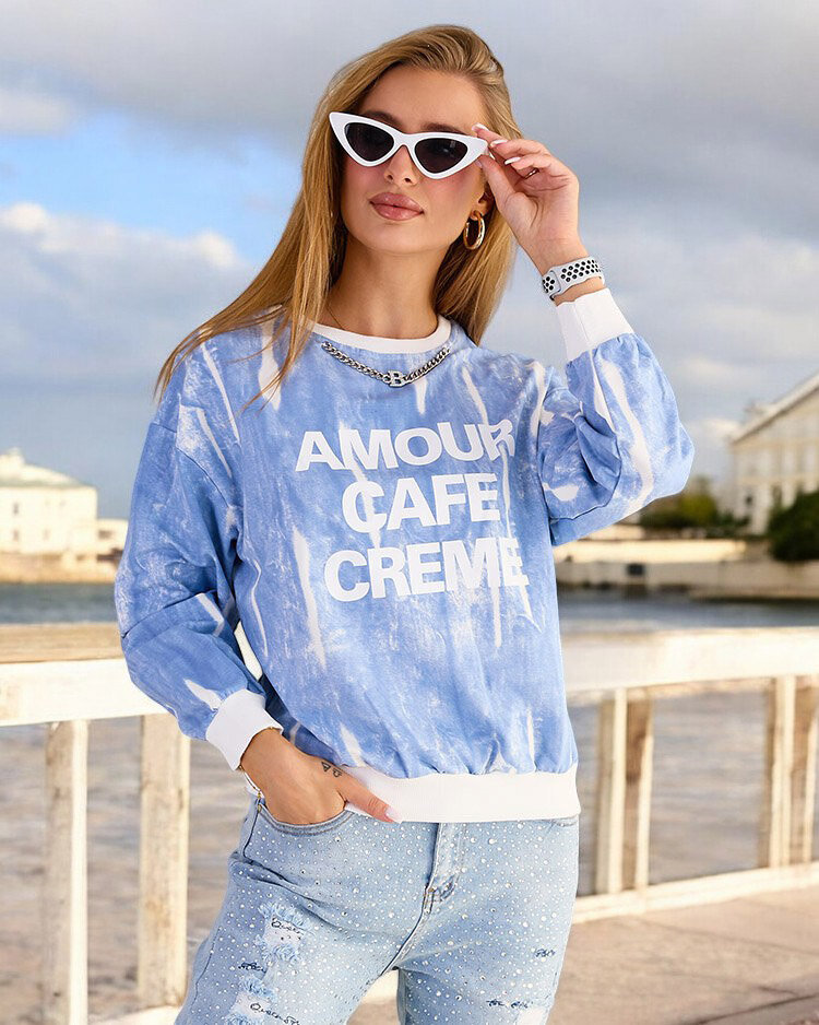 Royalfashion Дамски памучен суитшърт с тънък принт