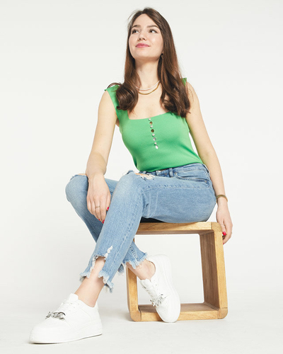 Zielony damski top z cyrkoniami a'la guziki- Odzież