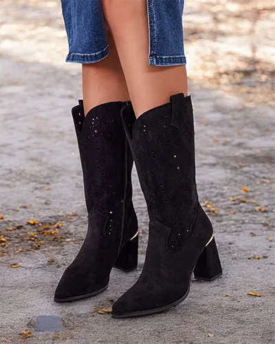 Royalfashion Evolle ажурни ботуши на ток