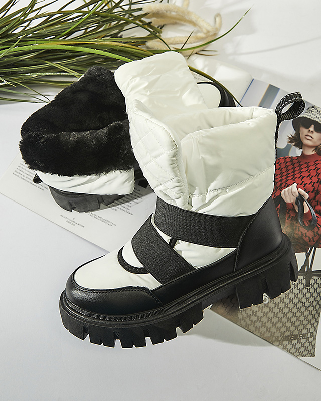 Дамски ботуши за сняг с равна подметка в черно и бяло Ferory- Footwear
