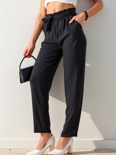 Royalfashion Пространни дамски панталони от тъкан с колан