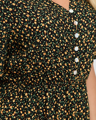 Czarna rozkloszowana damska sukienka maxi w kwiaty - Odzież