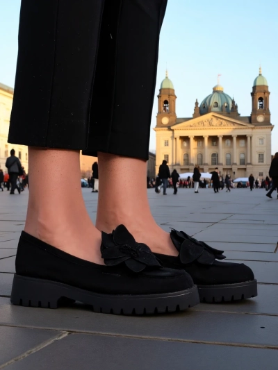 Жени мокасини Royalfashion от еко велур с цвете Floverse