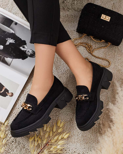 Royalfashion Мокасини от еко велур с украса Zaffix