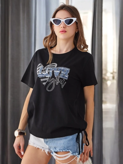 Royalfashion Женска памучна тениска LOVE с ринстони