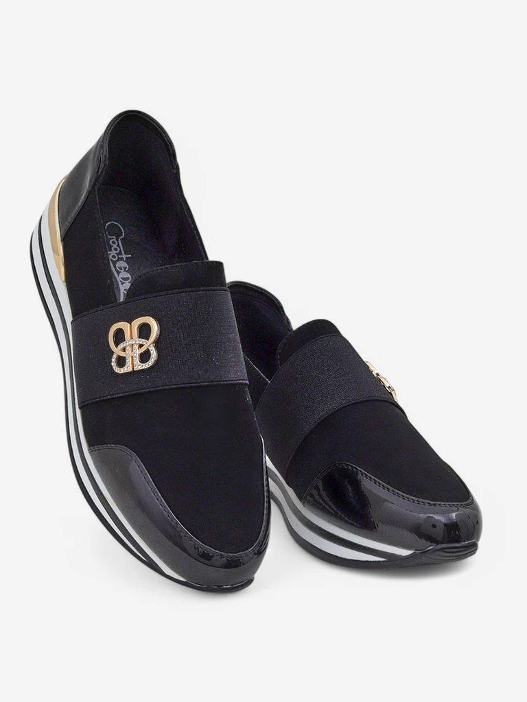 Дамски обувки Elektra Nero със златен акцент, екологична кожа, 3,5 см