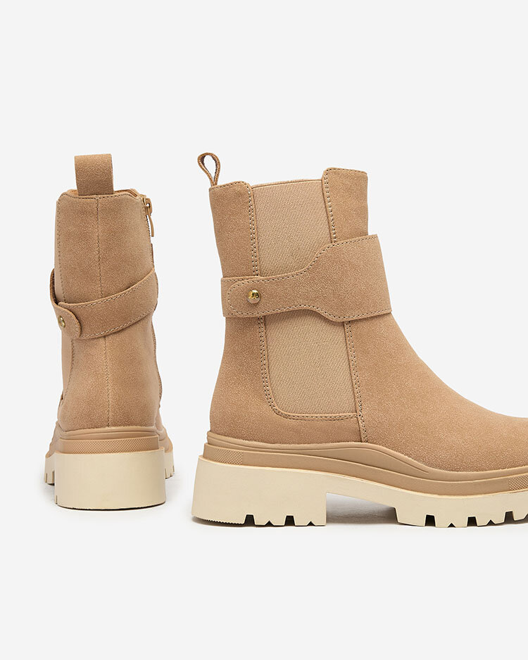 Royalfashion Бежови дамски ботуши с декоративна каишка Doasa