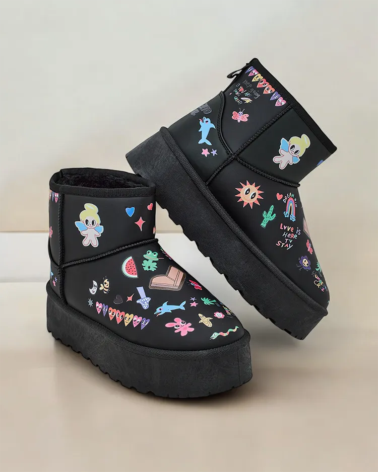 Ройалфешън Къси ботуши за жени в снежен ботуш стил с надписи Ханага