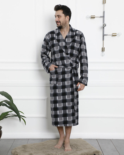 Сив мъжки халат на каре - Облекло