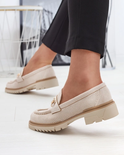 Кремави ажурни дамски мокасини с верижка Imerila - Обувки