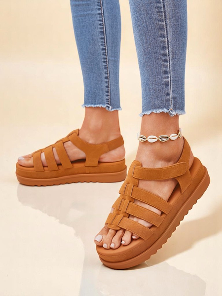 Дамски сандали Callista Camel на платформа Royalfashion екологична кожа