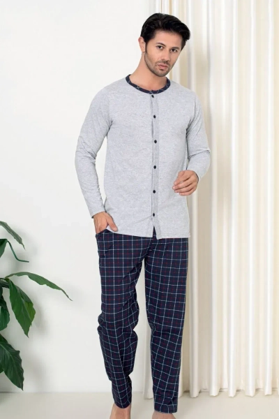 Royalfashion Мъжки памучни пижами с ярък каре