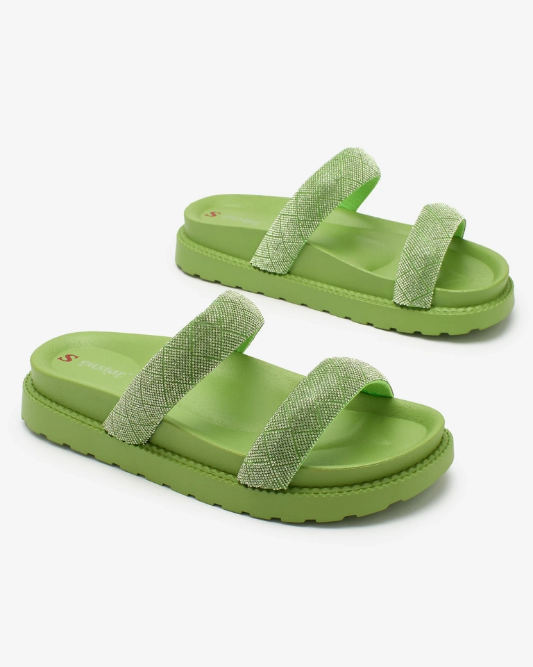 Royalfashion Neon Green Дамски джапанки Zirconia Sparkle