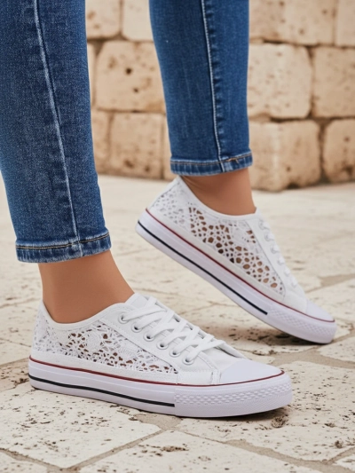 Aurelia Bianco - Ажурни бели кецове Royalfashion от плат, размер 40