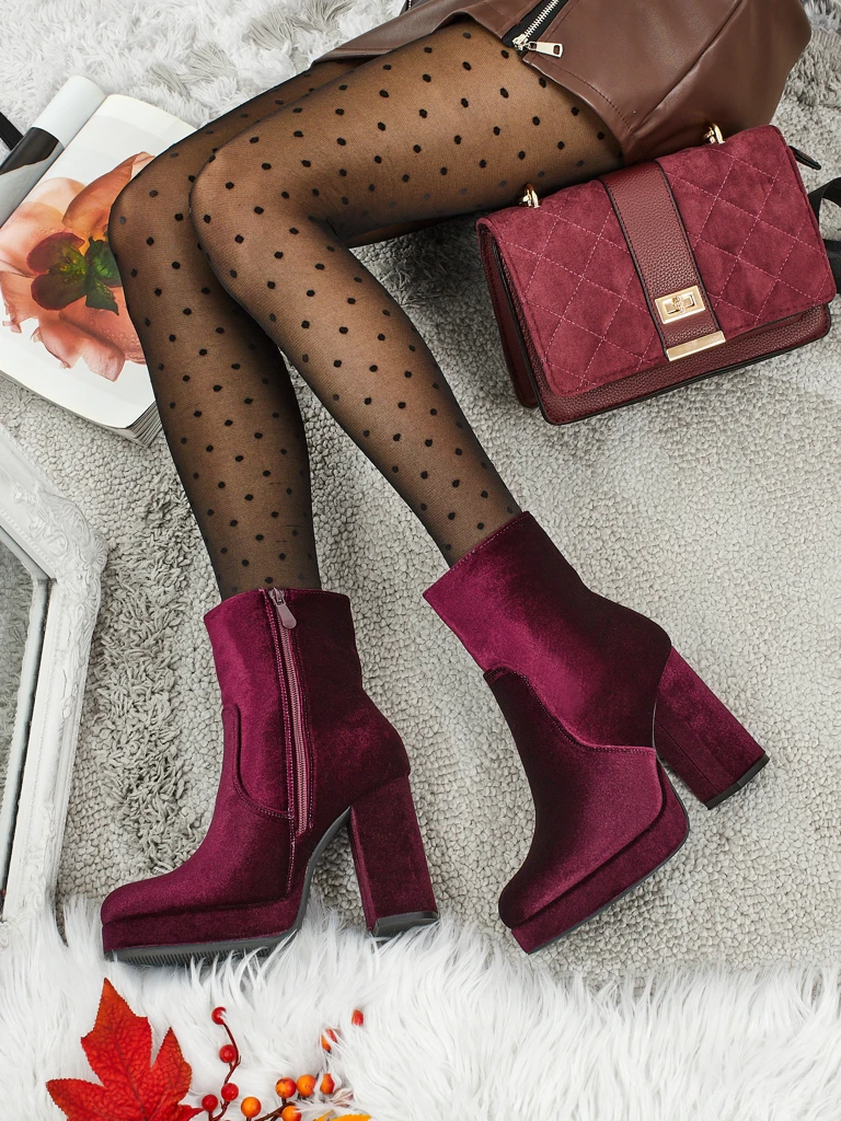 Дамски боти на ток, имитация на велур, Miss