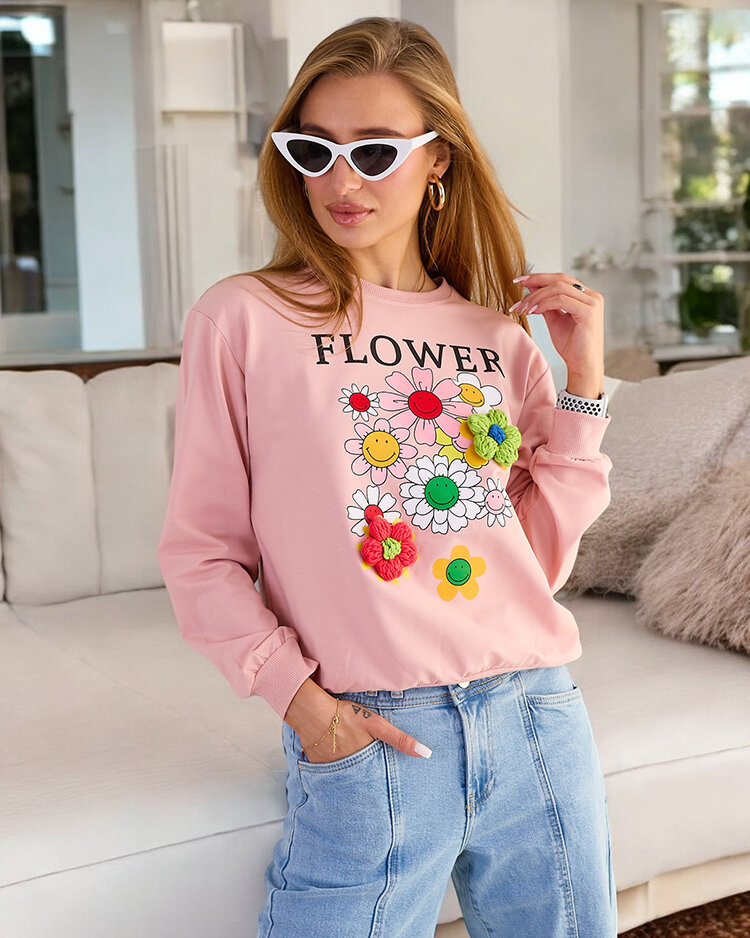 Royalfashion Дамски памучен суитшърт с тънък принт