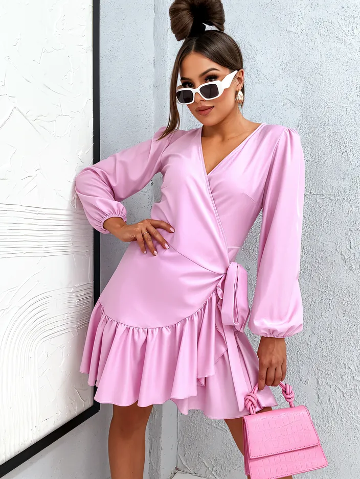 Royalfashion Дамска мини рокля с връзки и волани