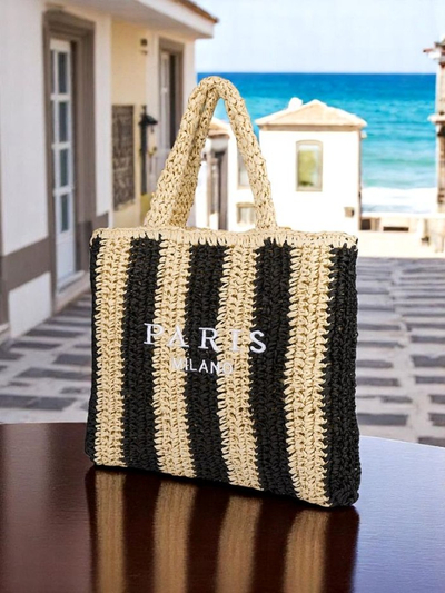 Royalfashion Голяма дамска сламена чанта с райета