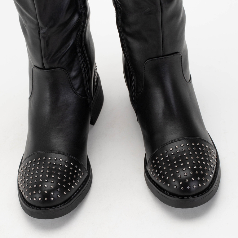 Czarne kozaki damskie z dżetami Kirida - Obuwie