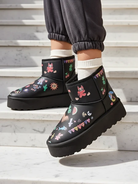 Ройалфешън Къси ботуши за жени в снежен ботуш стил с надписи Ханага